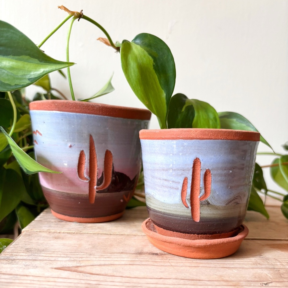 Handcrafted Southwestern Clay Hand-painted Desert Cactus Succulent Planter Pots